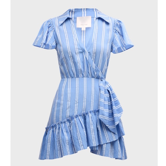 NEW Cinq a Sept Lila Asymmetric Ruffle Faux-Wrap Dress Oxford Blue French - Picture 3 of 10